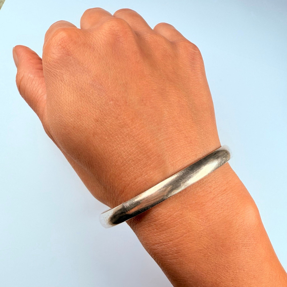 Artisan Brutalist Handmade Heavy Solid Sterling Silver 925 Bangle VTG Bracelet - Picture 6 of 8